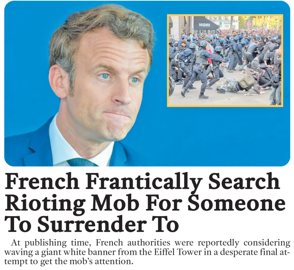 Satirical headline reading 
