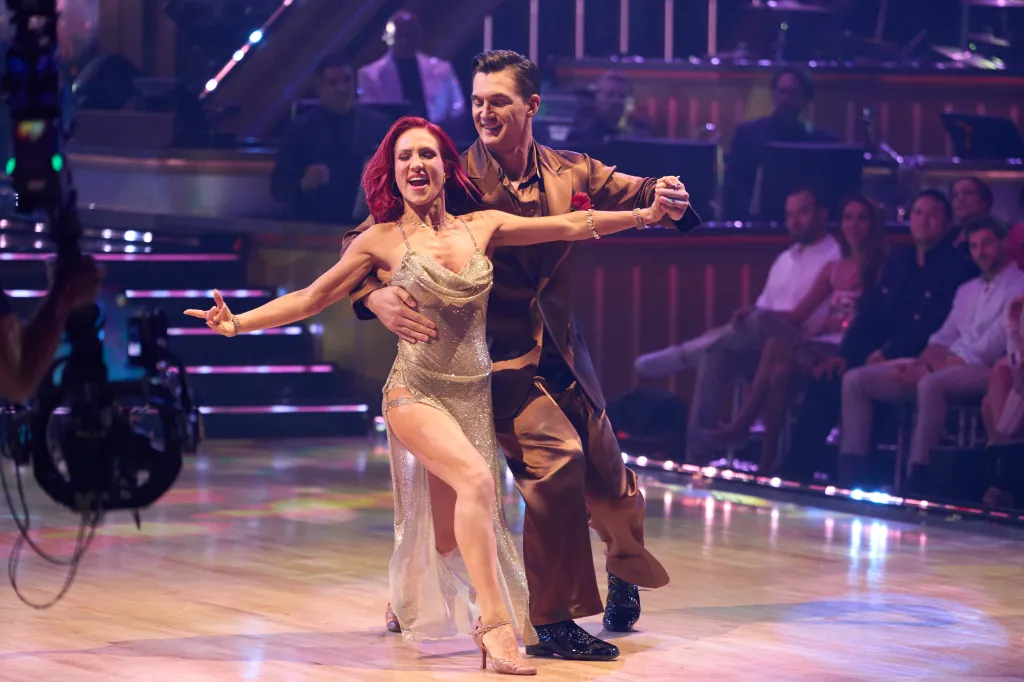 Sharna Burgess and Tyler Cameron dance on Dancing with the Stars.