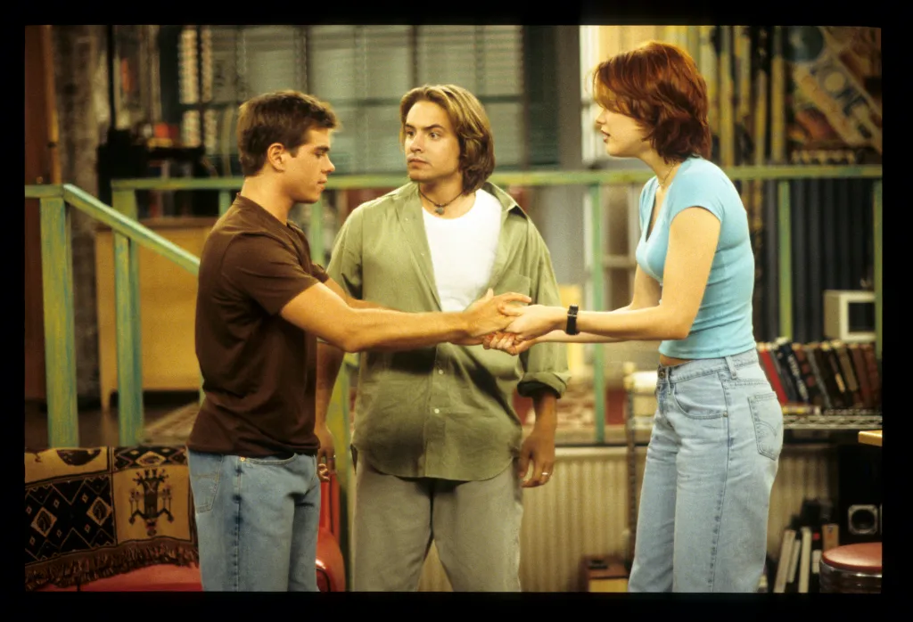 Matthew Lawrence, Will Friedle, and Maitland Ward in a scene from Boy Meets World.