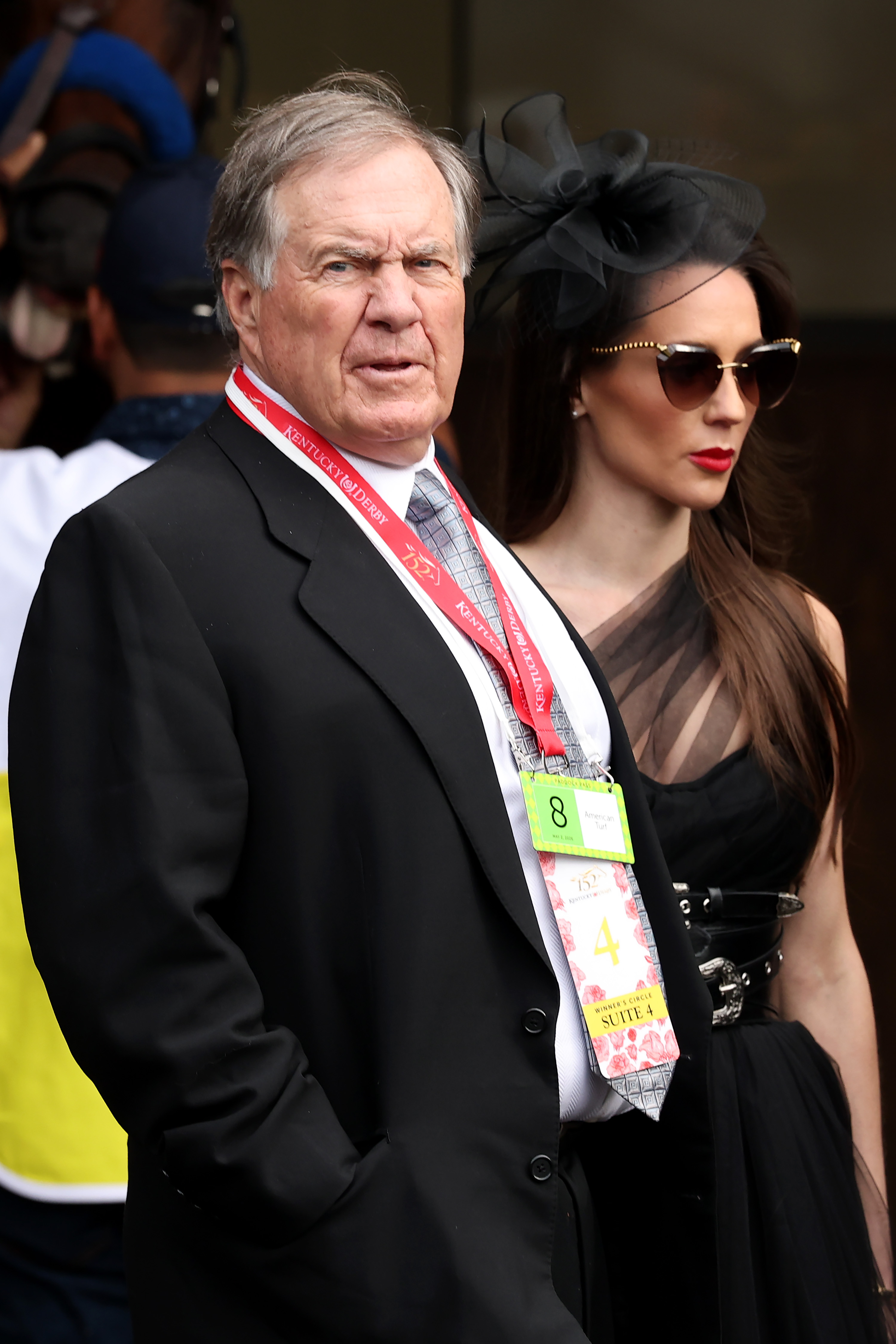 Bill Belichick and Jordon Hudson in the paddock prior to the Kentucky Derby at Churchill Downs.