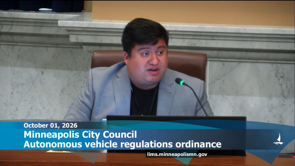 Minneapolis City Councilman Jason Chavez declared self-driving cars were killing pets during a hearing on Oct. 1, 2026.
