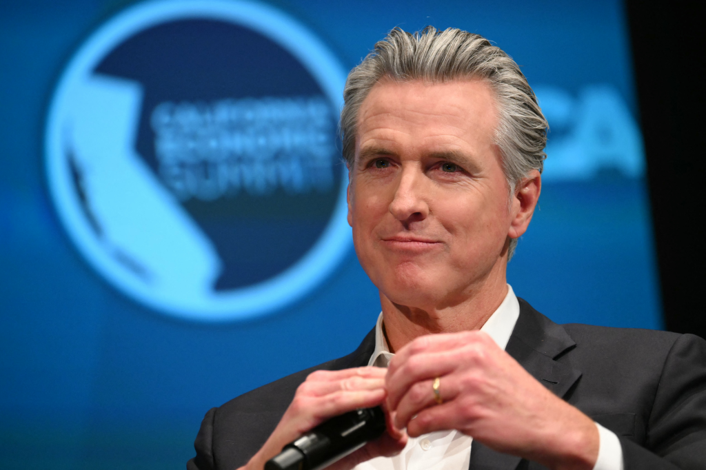 California Governor Gavin Newsom at the California Economic Summit in Long Beach.