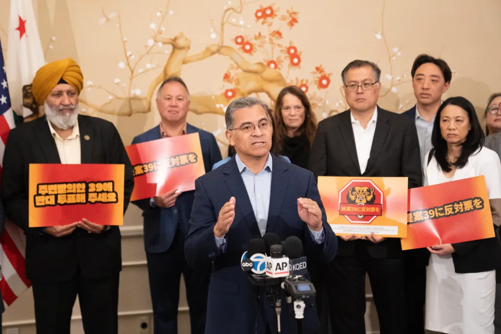 California gubernatorial candidate Xavier Becerra speaks during a campaign event at the Hotel Kabuki in San Francisco.
