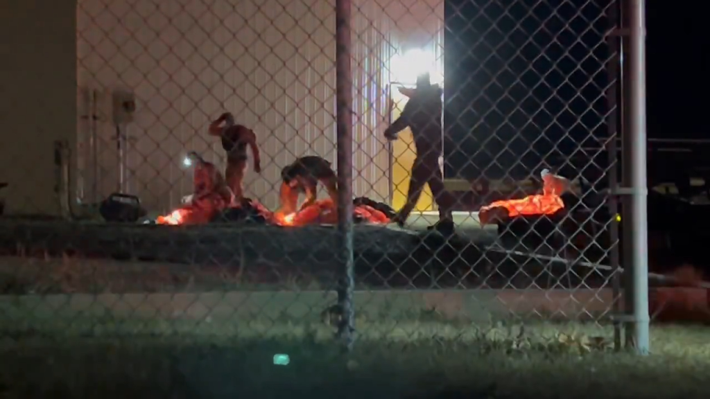 Canadian military troops respond to an incident at a base after a gas explosion.