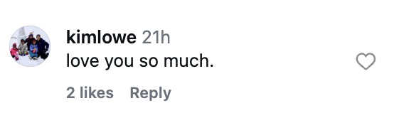 Screenshot of an Instagram comment by kimlowe reading 