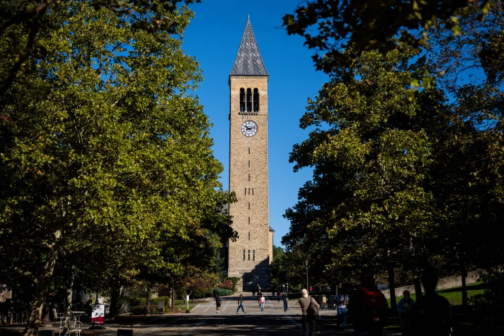 Cornell University students walk around the campus in Ithaca, New York.