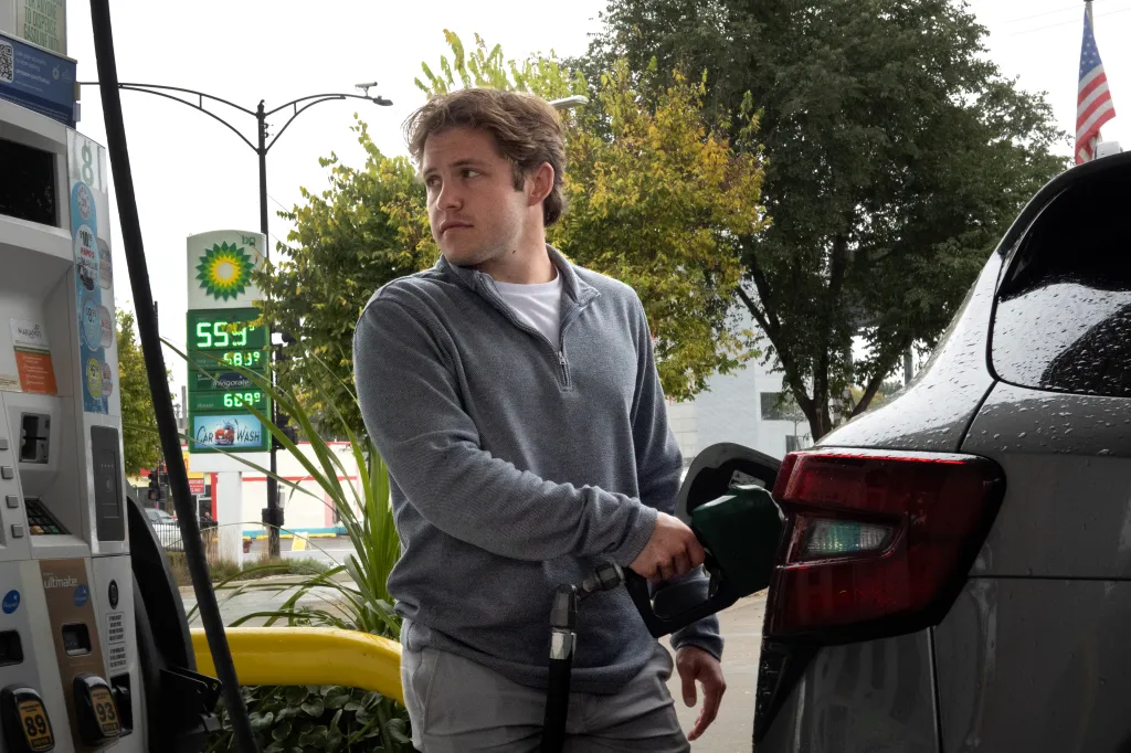 A customer purchases fuel at a gas station.
