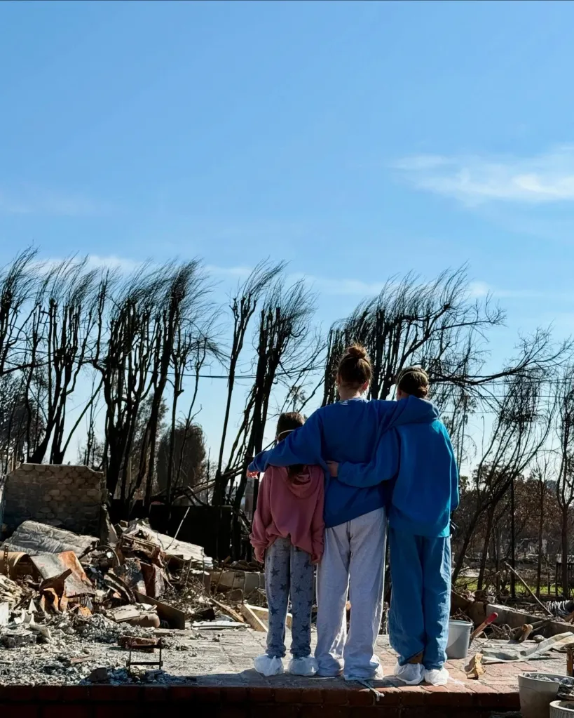 Chad Lowe's daughters Mabel, Fiona, and Nixie look out at the aftermath of the Palisades fire.