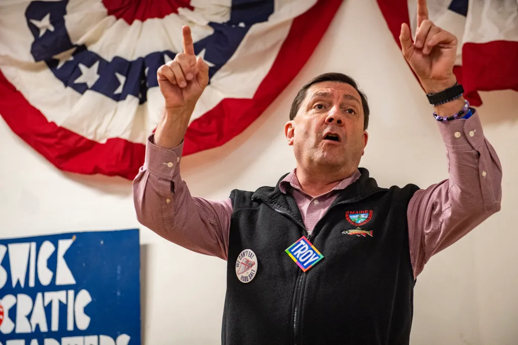 Democratic candidate for U.S. Senate Troy Jackson speaks to supporters during a campaign event.
