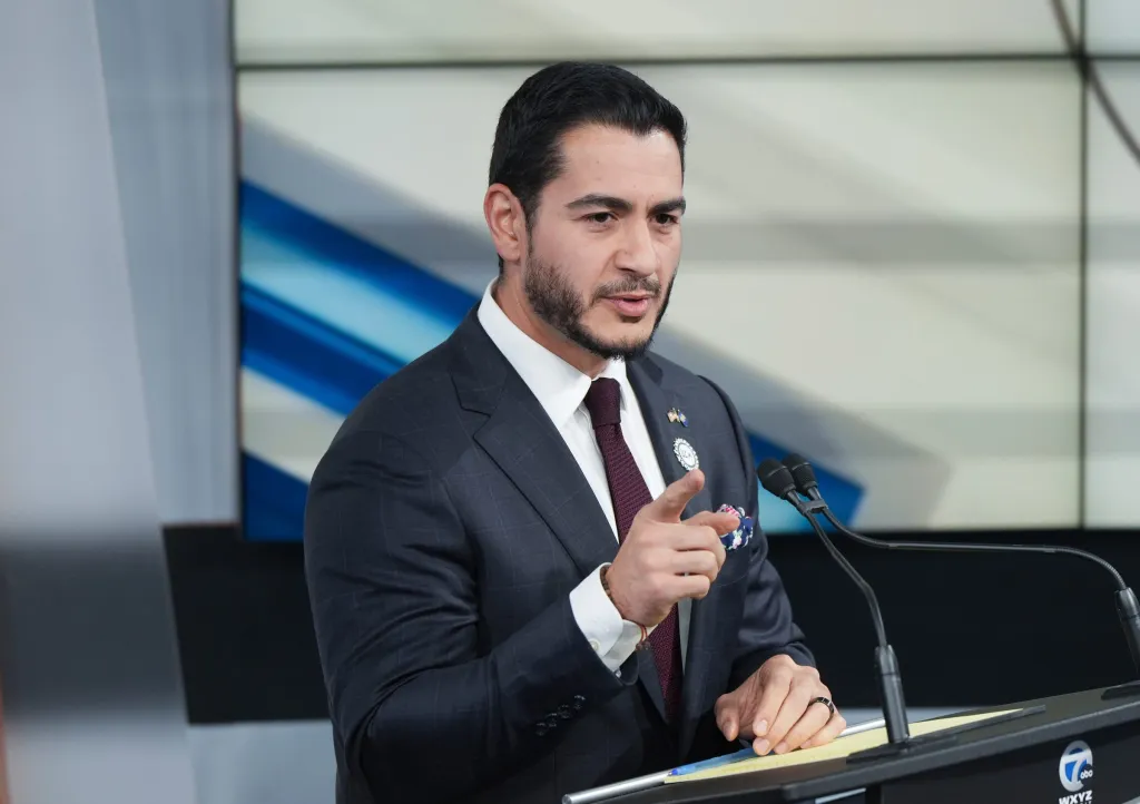 Democratic nominee Abdul El-Sayed speaks at a debate.