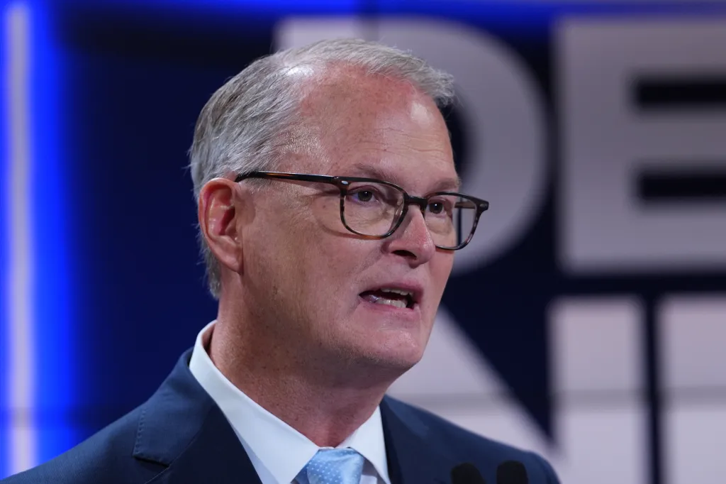 Democratic nominee for U.S. Senate Adam Hamilton participates in a debate in Kansas City, Mo.