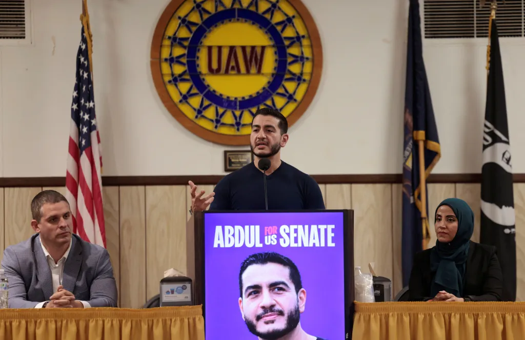 Democratic nominee for the U.S. Senate Abdul El-Sayed addresses supporters during a campaign stop at the UAW Local 600 union hall in Dearborn, Michigan.