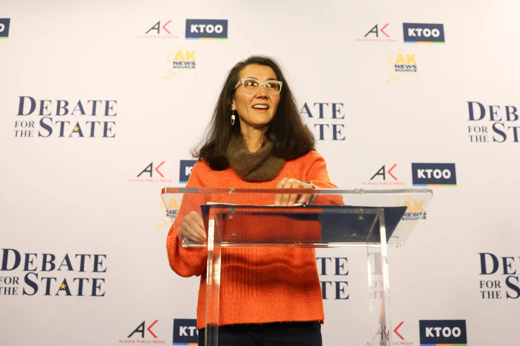 Democratic U.S. Senate candidate Mary Peltola participates in a debate in Anchorage, Alaska.