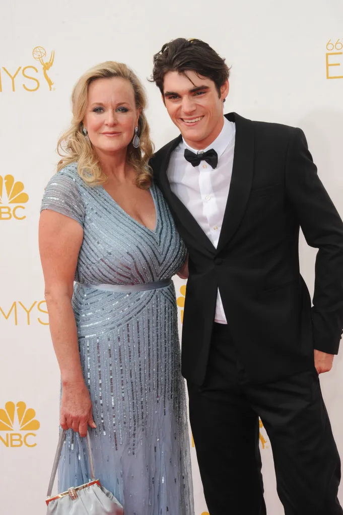 RJ Mitte and Dyna Mitte on the red carpet at the Emmy Awards.