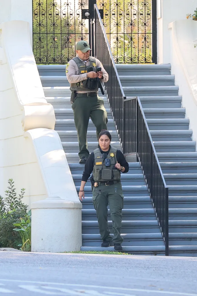 Los Angeles Sheriffs arrive at Keegan Allen's home.