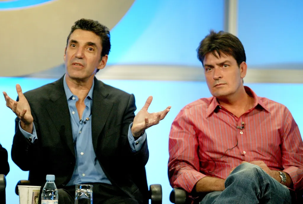 Executive producer Chuck Lorre and actor Charlie Sheen attend a panel discussion for 