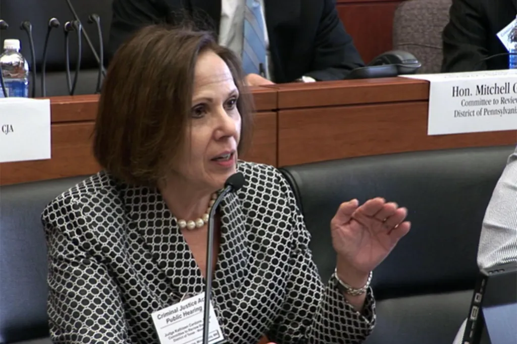 U.S. District Judge Kathleen Cardone of El Paso speaking at a hearing.