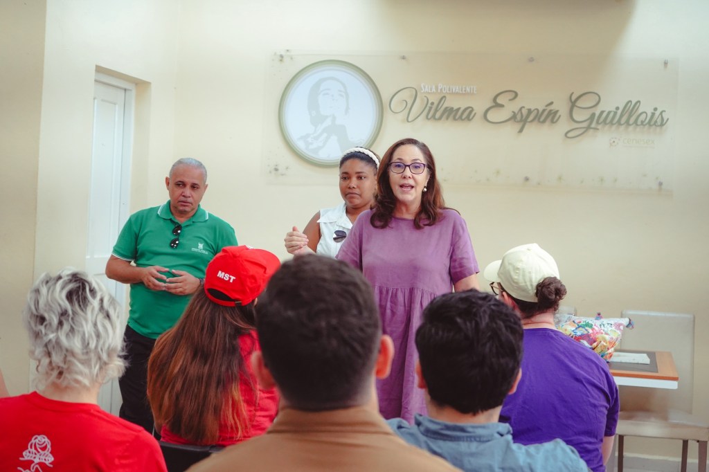 Mariela Castro, niece of Fidel Castro, speaking to a group at the National Center for Sex Education.