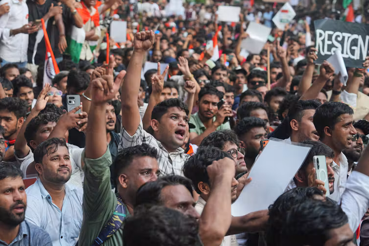 Protesters assemble at a demonstration.