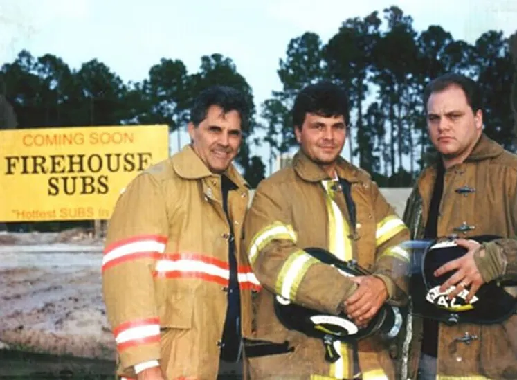 Chris Sorensen, middle, worked as a firefighter and EMT for years before entering the restaurant industry with his brother, Robin, to co-found the sandwich chain Firehouse Subs. 
