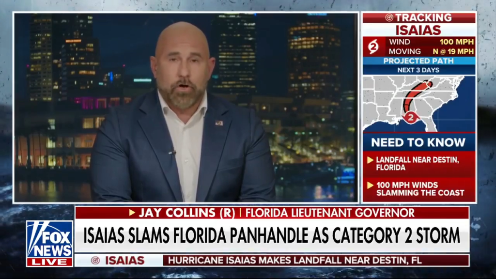 Florida Lt. Gov. Jay Collins gives an update as the state is hit by Hurricane Isaias on Oct. 9, 2026.