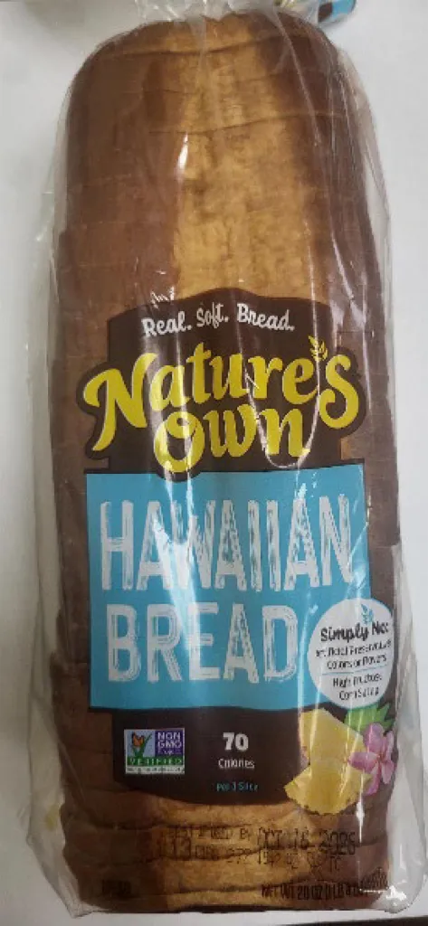 A loaf of Nature's Own Hawaiian Bread in plastic packaging.