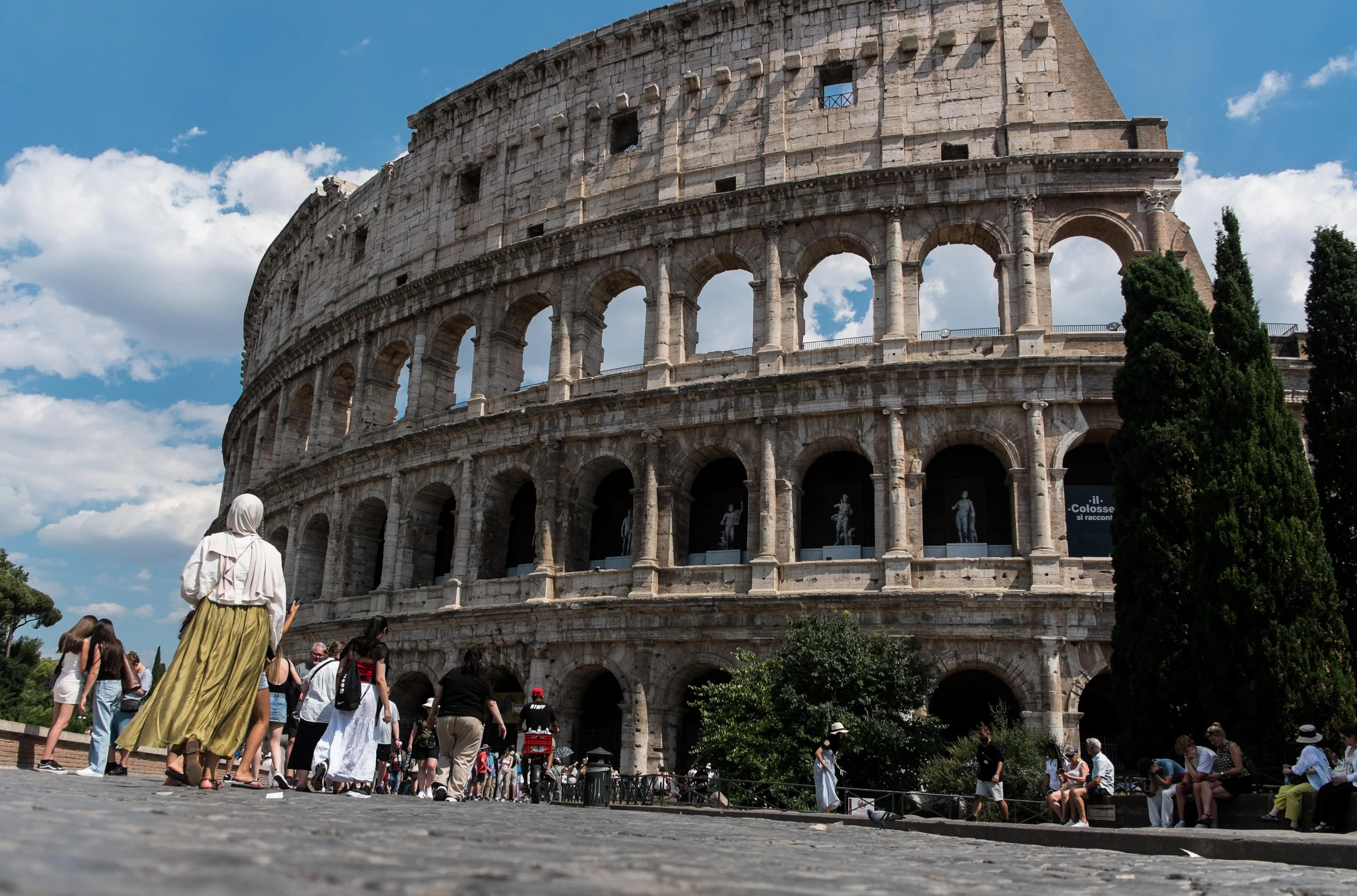 Tourists visit the Colosseum area on a summer day in Rome, Italy, on July 4, 2026. (Photo by Andrea Ronchini/NurPhoto via Getty Images)
