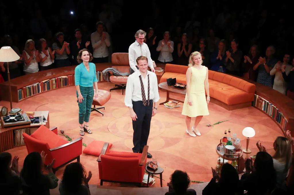 Gillian Anderson, Billy Crudup, Josh Dylan, and Phoebe Horn bow on stage during the curtain call for 