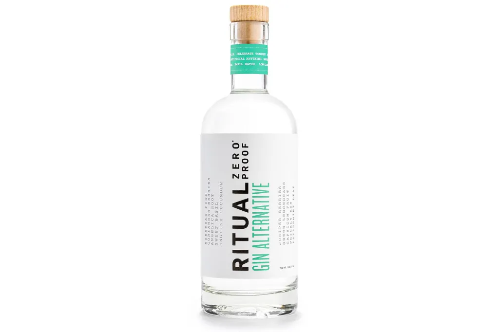 A bottle of Ritual Zero Proof Gin Alternative on a white background.