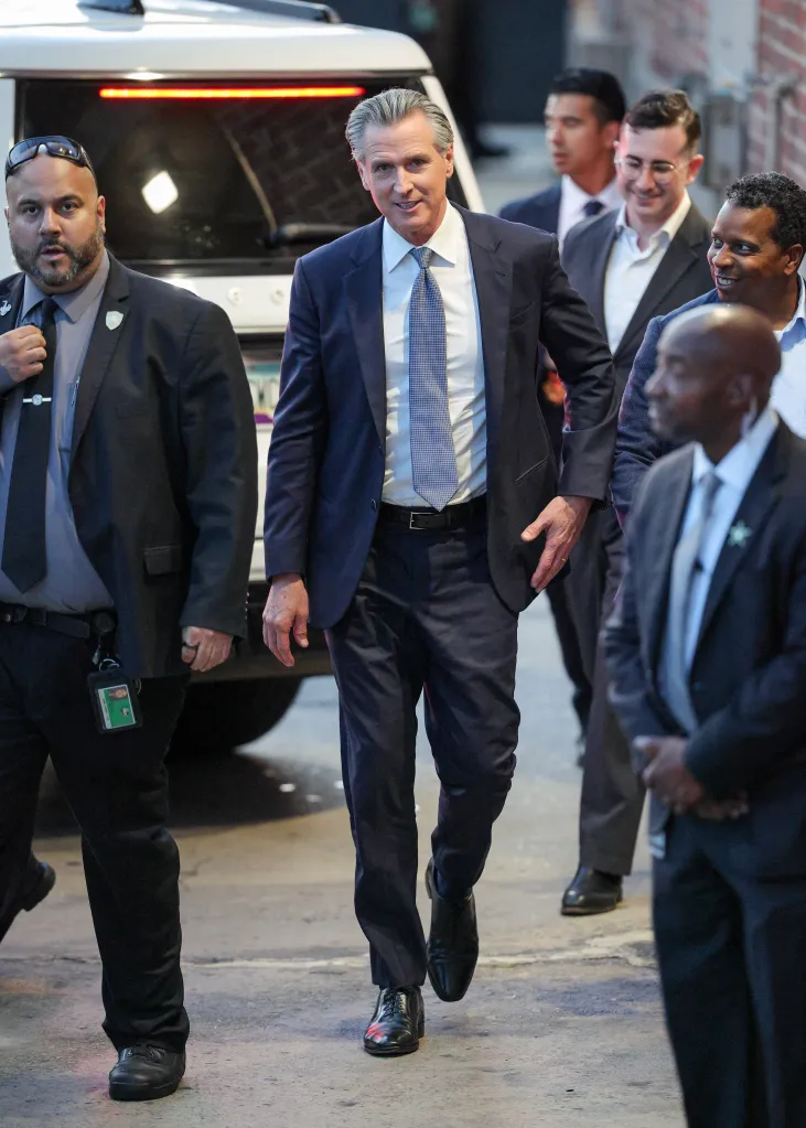 California Governor Gavin Newsom arrives at Jimmy Kimmel Live! in Los Angeles.