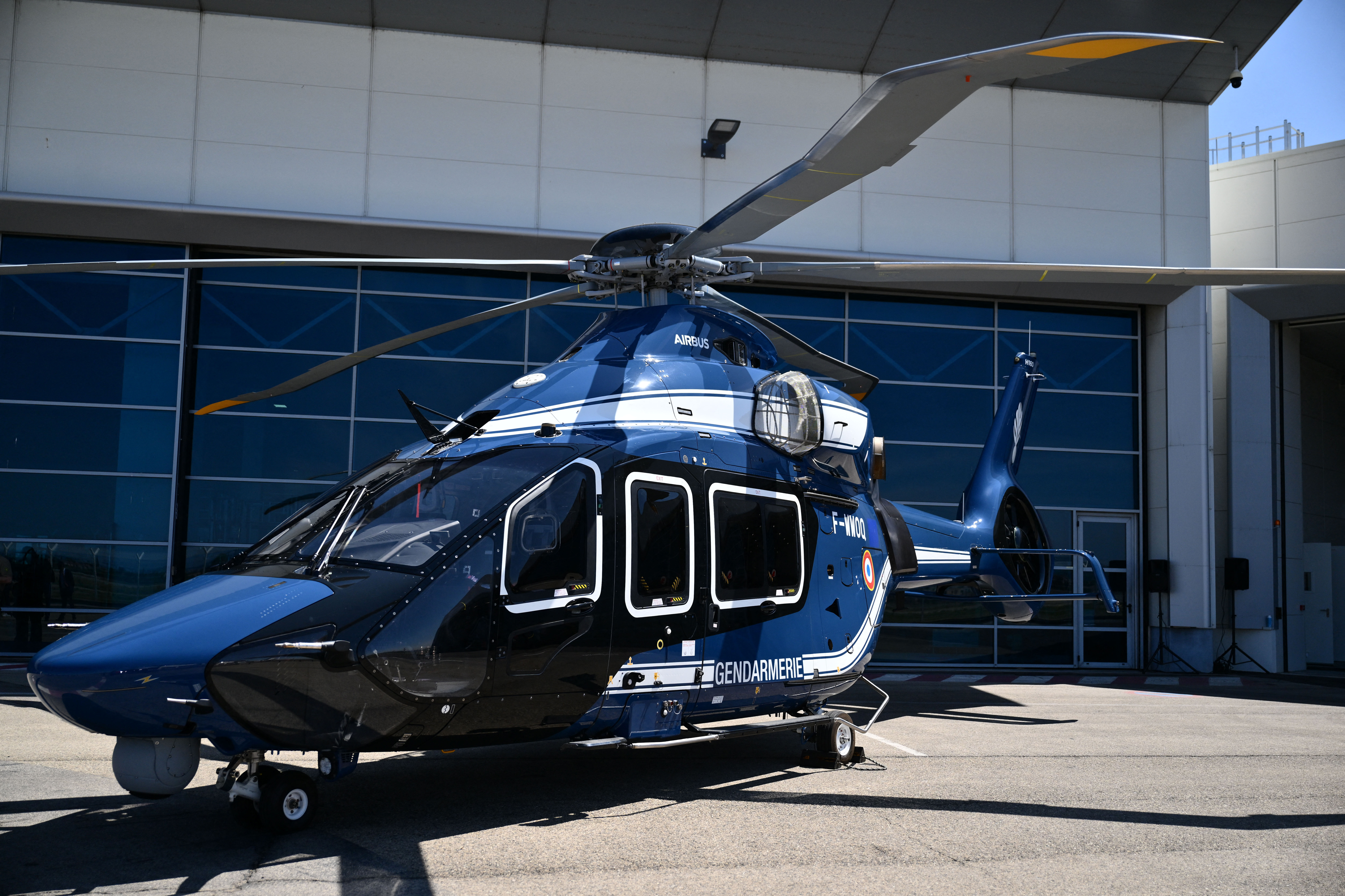 An Airbus H160 helicopter of the gendarmerie at the Airbus Helicopters facility.