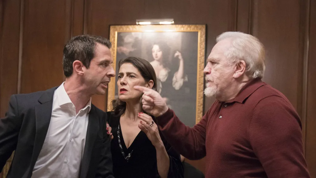 Jeremy Strong, Hiam Abbass, and Brian Cox in a scene from Succession.