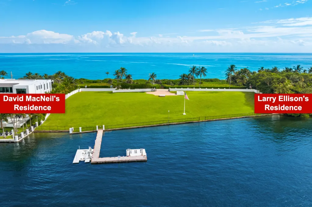 The vacant waterfront parcel sits between the neighboring estates of billionaires David MacNeil and Larry Ellison.