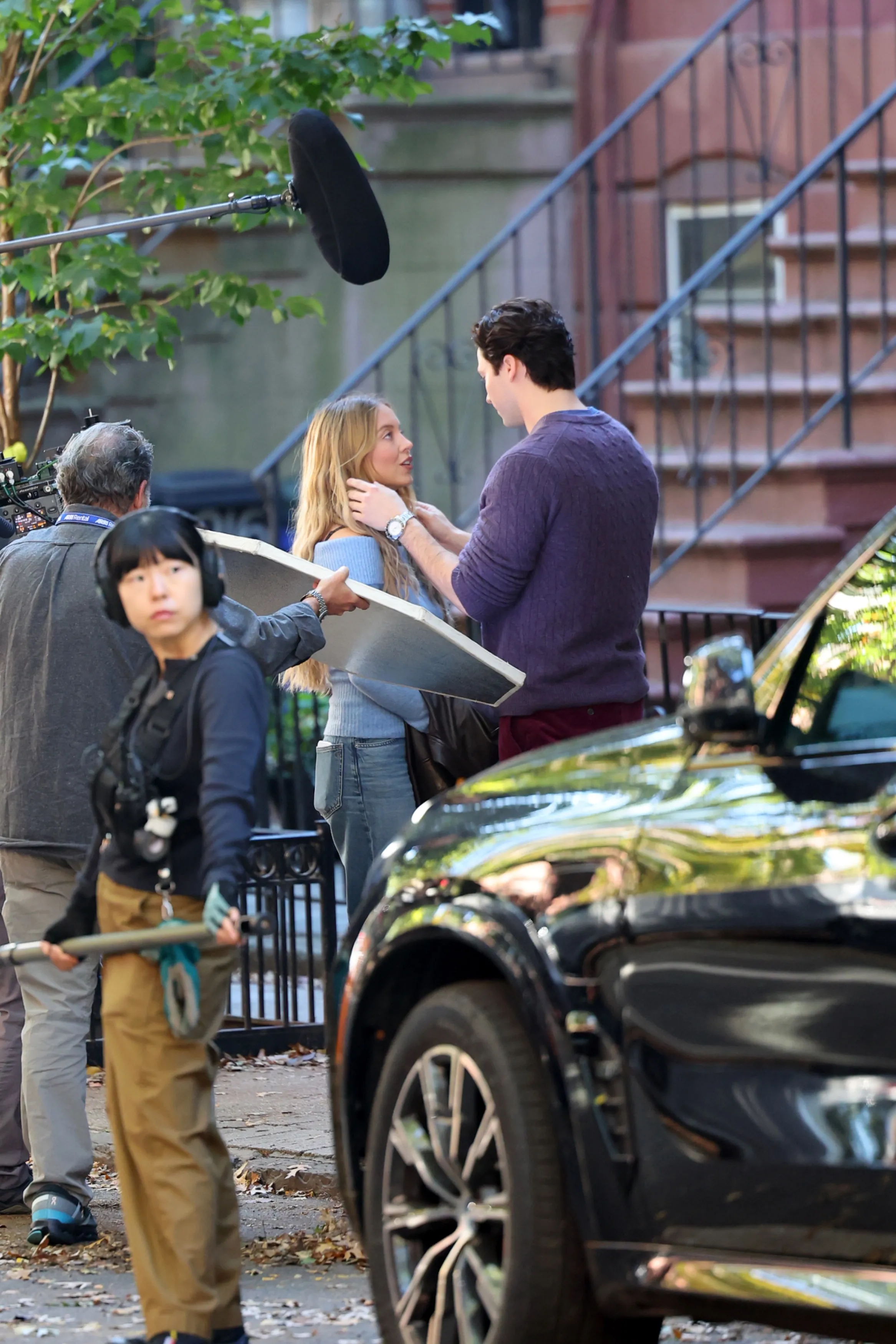 Sydney Sweeney filming scenes for The Housemaid's Secret in Hoboken, New Jersey.