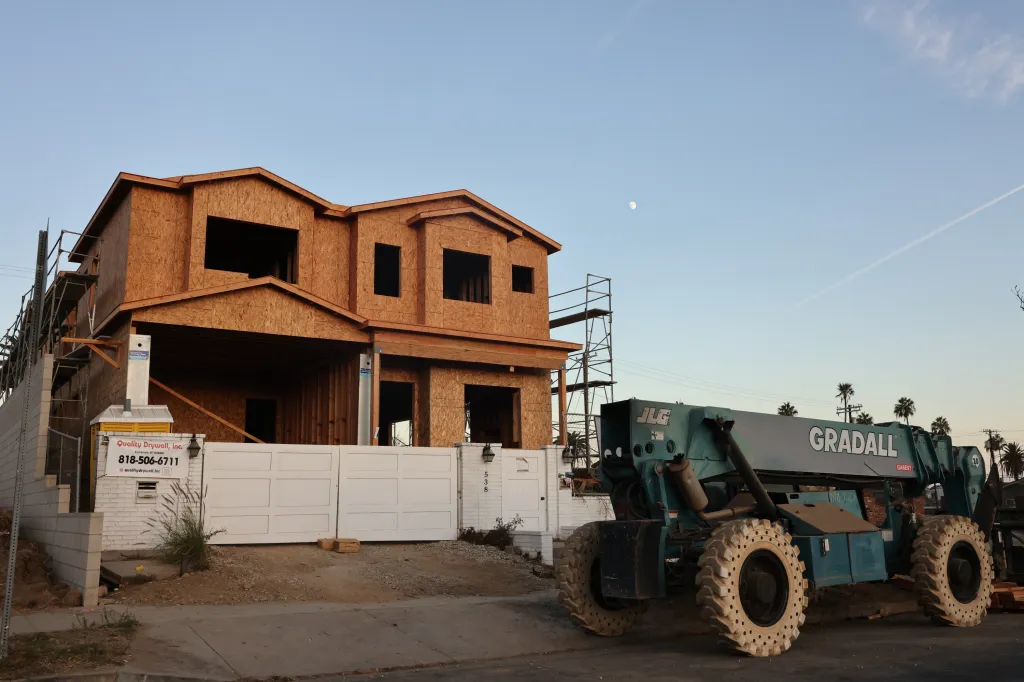 Homes under construction where the Palisades Fire raged in Pacific Palisades, California.