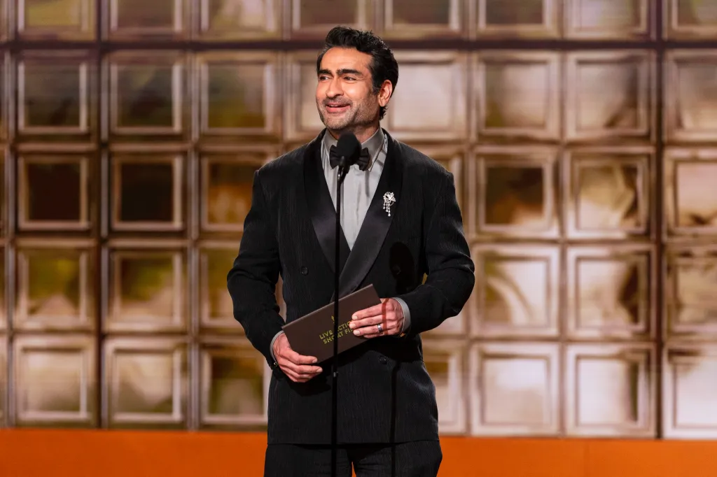 Kumail Nanjiani on stage at the Oscars.