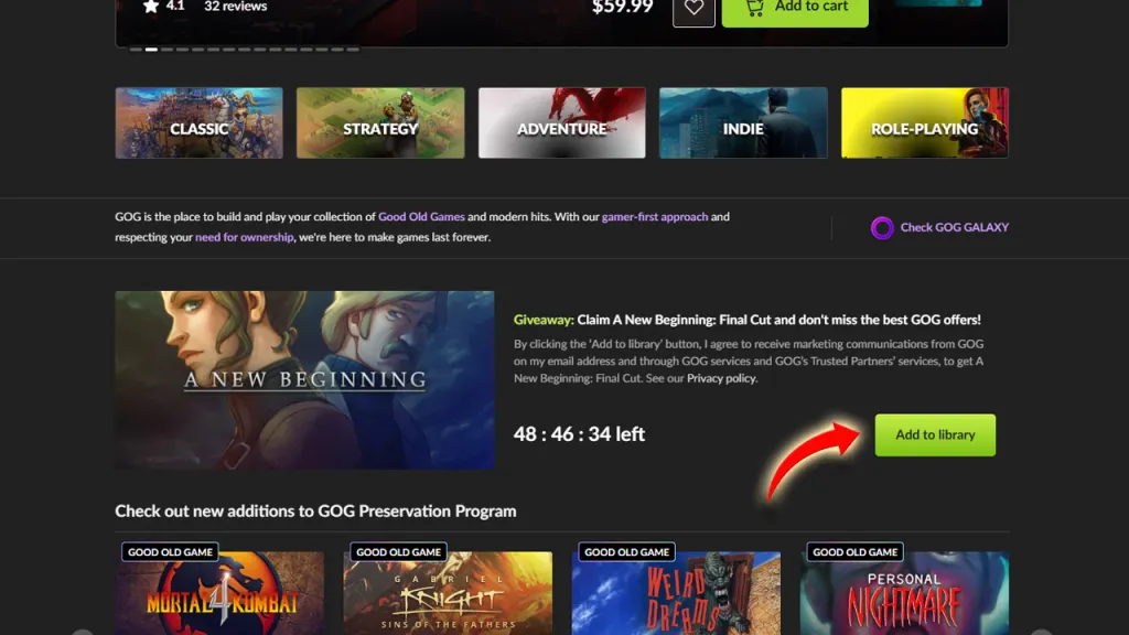 How to Claim GOG Free PC Game 72 Hours