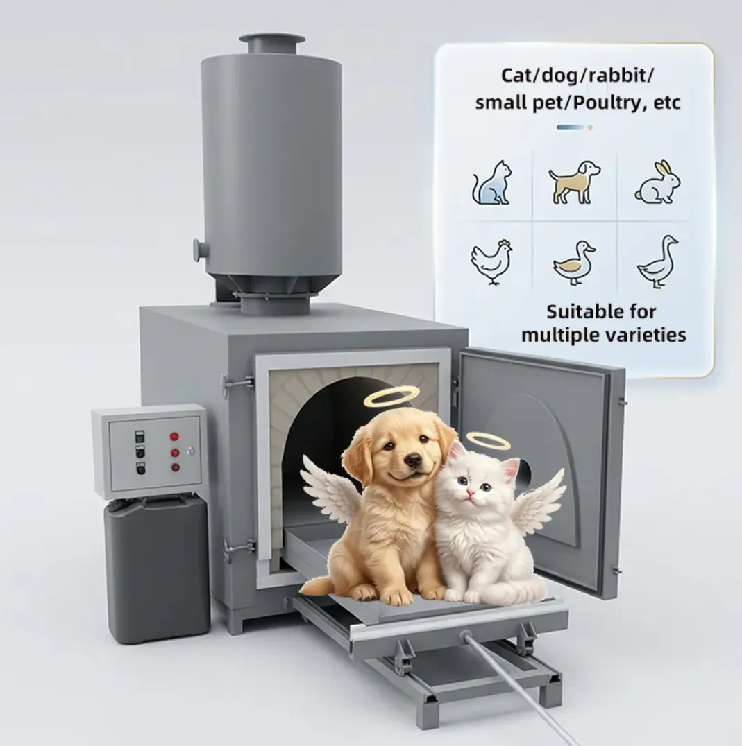 Listing on Alibaba showing an AI-generated puppy and kitten posing inside an incinerator.