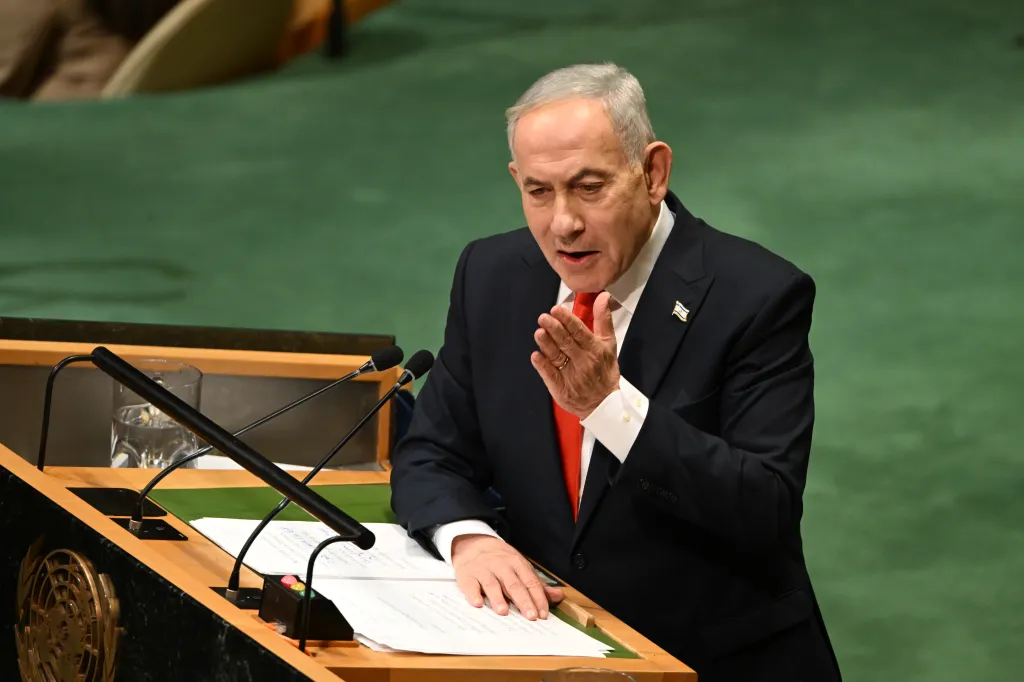 Israeli Prime Minister Benjamin Netanyahu speaks at the United Nations General Assembly.