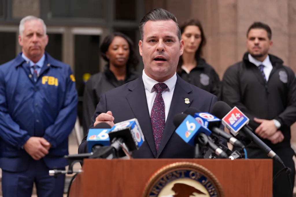 Jason A. Reding Quiñones, US attorney for the southern district of Florida, speaks at a press conference following sentencing in the trial of former Miami congressman David Rivera, on Oct. 2, 2026.