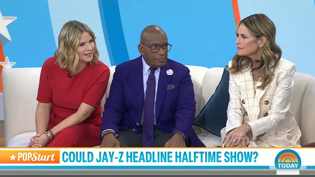 Jenna Bush Hager, Al Roker, and another woman sit on a white couch during a broadcast of the Today show with a graphic reading