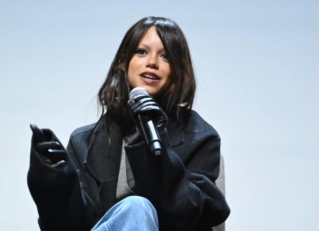 Jenna Ortega speaks onstage during Netflix's Wednesday SAG Nom Comm.