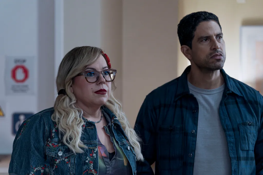Kirsten Vangsness as Penelope Garcia and Adam Rodriguez as Luke Alvez in Criminal Minds: Evolution.