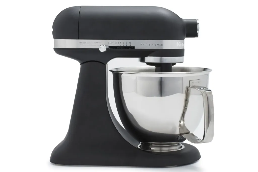 Black and silver kitchen aid mixer.
