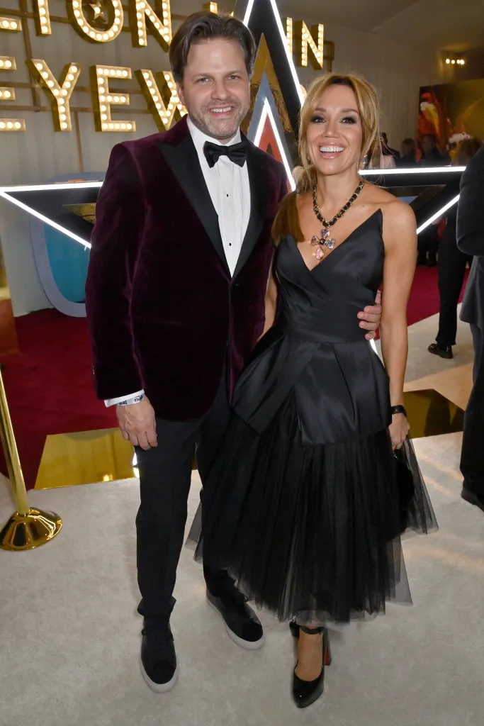Matthew Miele and Sara Gore attend an Oscar viewing party.