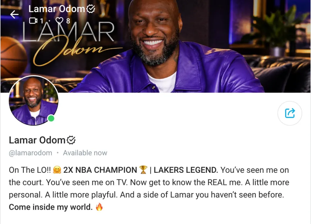 Screenshot of Lamar Odom's OnlyFans profile page.