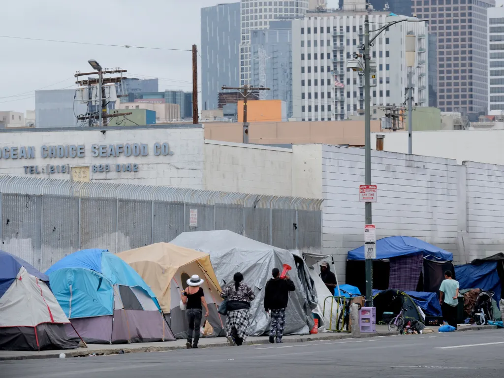 Homeless tents on 5th and Central Avenue in Los Angeles.