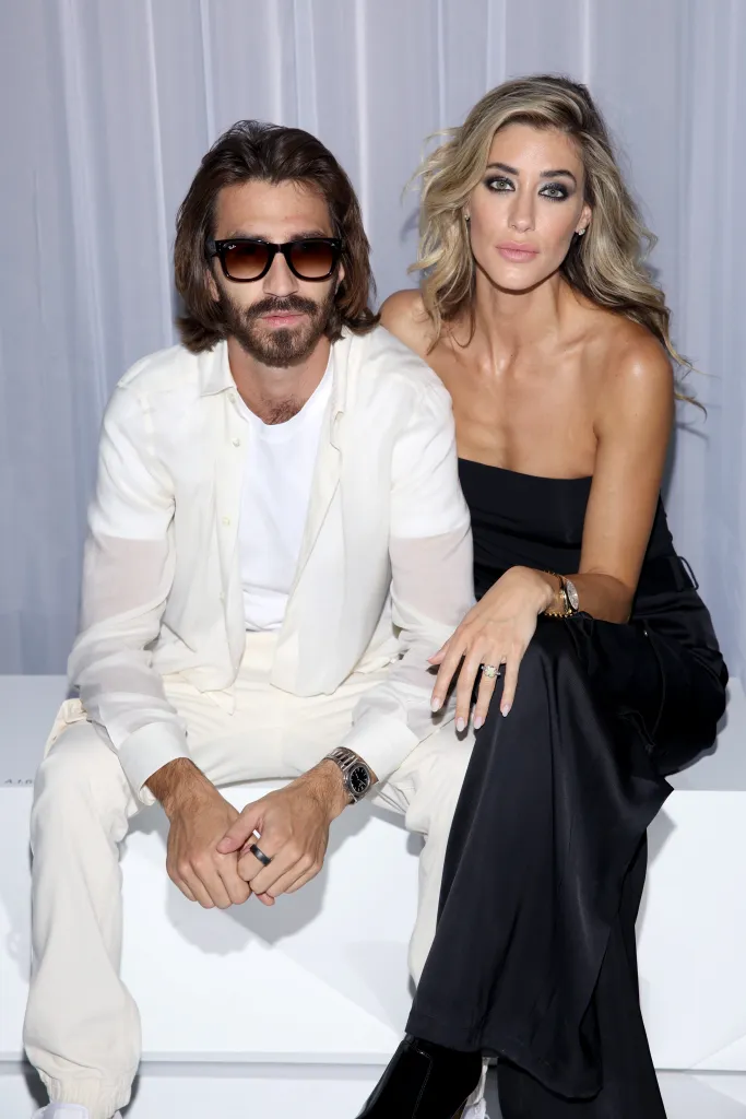 Leonardo Maria Del Vecchio and Jessica Michel Serfaty attend a fashion show in Milan, Italy.