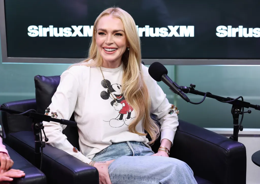 Lindsay Lohan speaks during SiriusXM's Town Hall with the cast of 