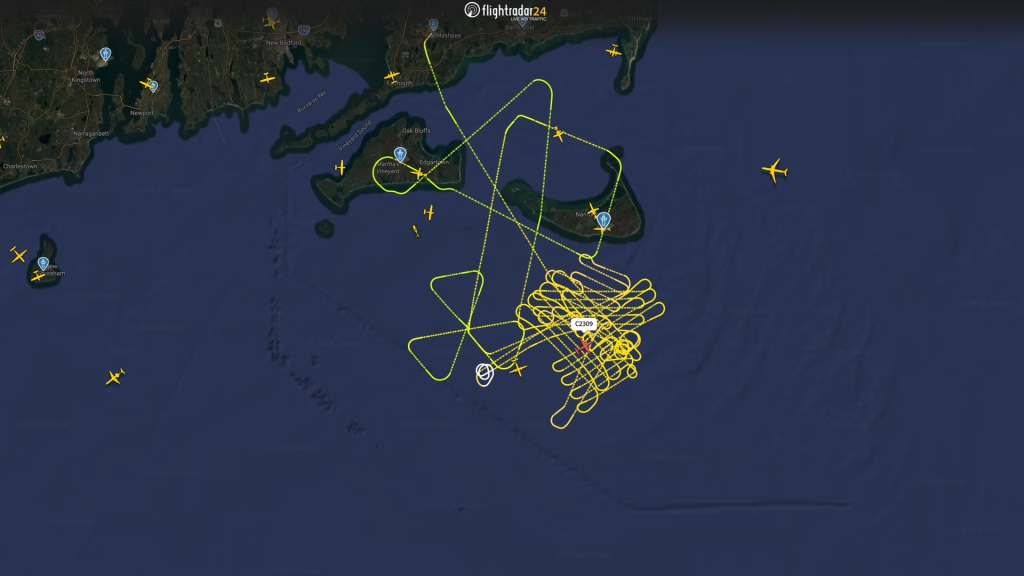 Flight radar of rescue planes searching for the missing medevac aircraft off the coast of Nantucket.
